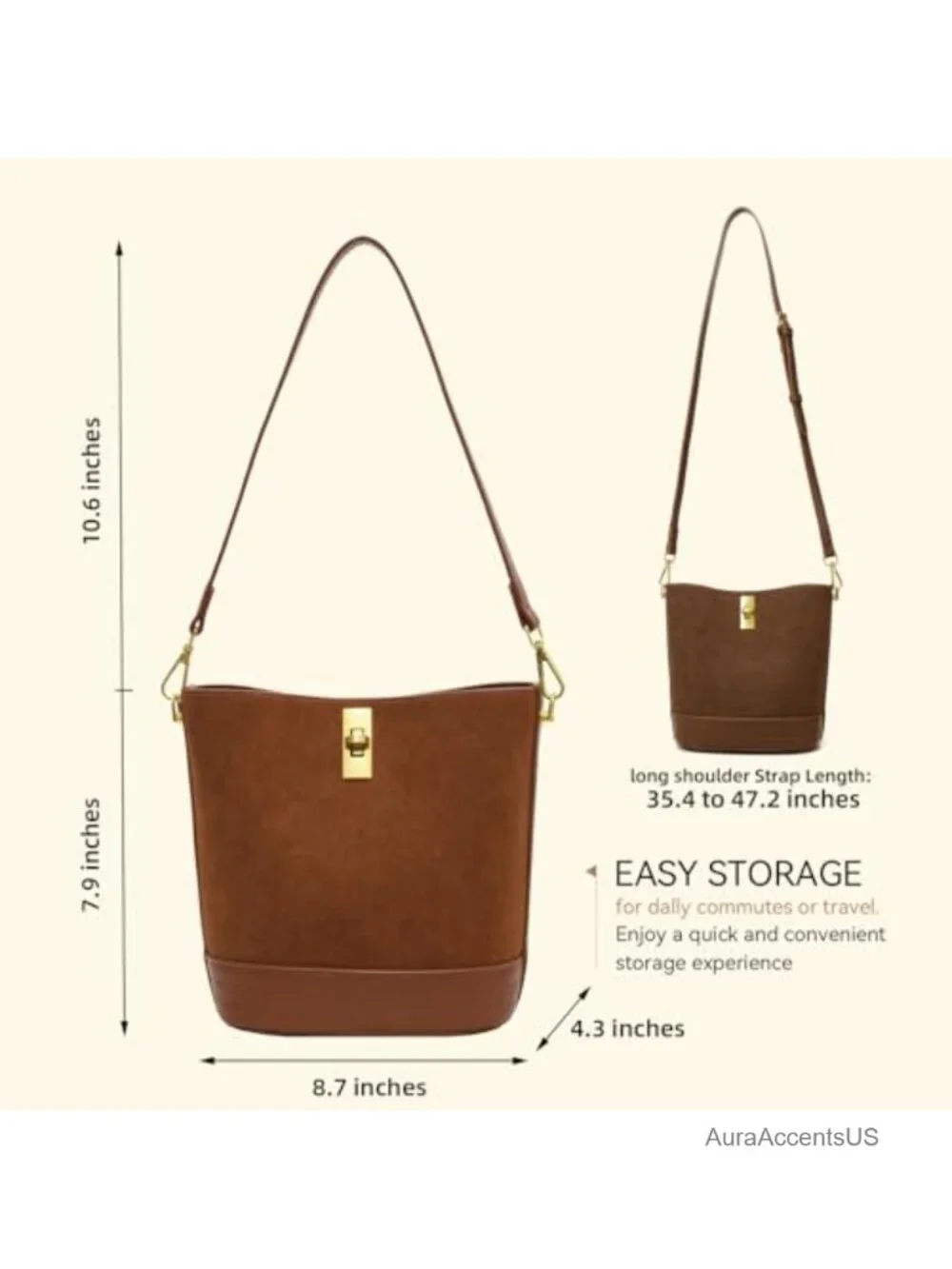 Women's Small Faux Suede Bucket Bag Crossbody Shoulder Purse Hobo Handbag